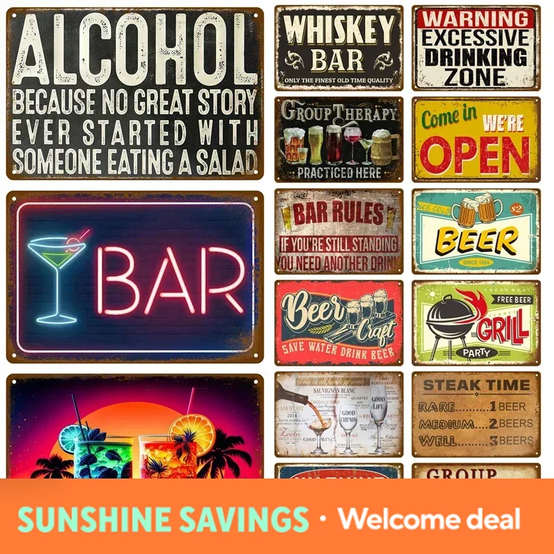 Wine To Beer Alcohol - Metalenen bord Whiskey Wijn Alcohol Merk